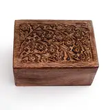 The Great Indian Bazaar Wunderschön handgravierte Urnenbox aus Holz für die Asche von Haustieren, Beerdigung, Feuerbestattung, Beerdigung, Schatulle, Andenken, Asche, männlich, weiblich, 19 x 12 cm