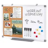 Swansea Whiteboard Magnettafel und Pinnwand Kork mit Aluminiumrahmen für Wohnung, Büro, Küche und Schule, 60X45cm