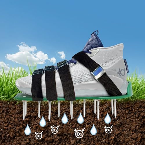 AIQII Rasenbelüfter Schuhe Rasenlüfter Nagelschuhe mit 4 Verstellbare Gurte und Metal Vertikutierer für Rasen Aerifizierer Gartenschuhe