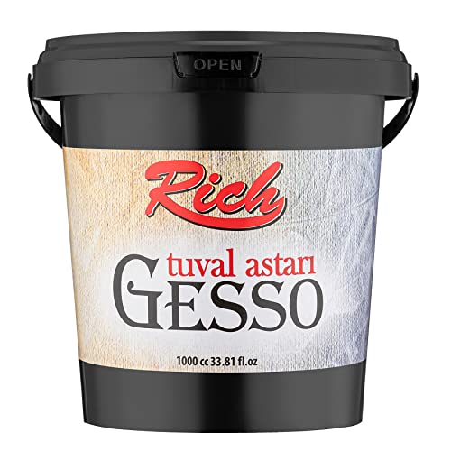 Rich Gesso | Acryl-Farben | Perfekte Grundierung für Malerei | Ideal Primer für Öl-Farben, Pouring, Decoupage | GESSO-Grundierung (1000ml, Weiss)