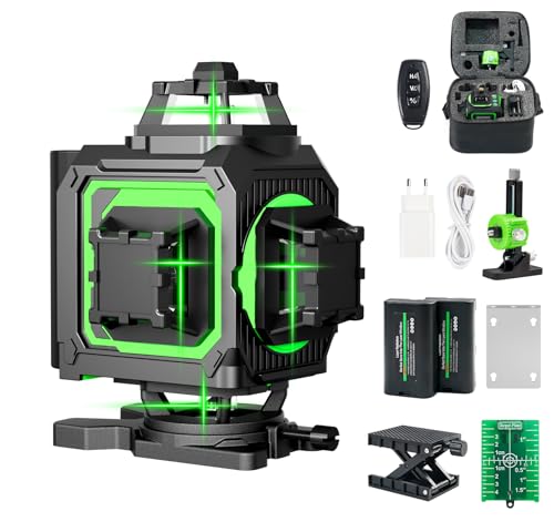 Kreuzlinienlaser, Kroosim 4 x 360° Laser Wasserwaage Selbstnivellierend, 16 Linien Linienlaser mit 2x4000 mAh Batterien, Laser Nivelliergerät für Innen und Außenbereich Baustelle