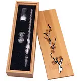 HSTYAIG Glas Dip-Stift Jahrgang Handgemachte Glas Unterschrift Stift Elegante Kristall Dip Zeichen Geschenk Stift Mit Geschnitzten Holzkiste(Hellrosa)
