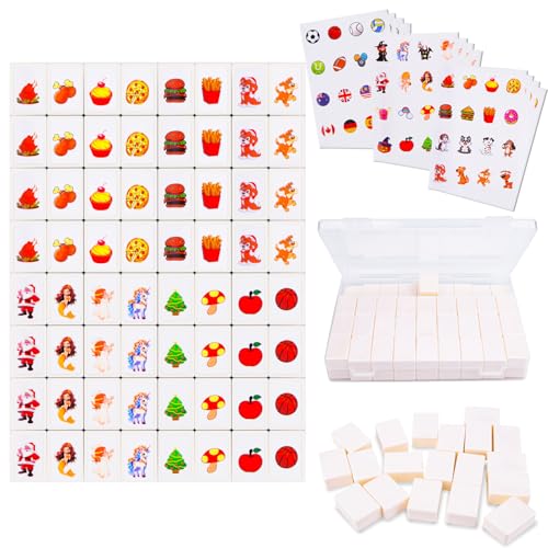 Pipihome Mahjong Spiel Große Steine, 64 Blöcke 30mm Mahjong Spiel Blöcke, Seaside Escape Spiel, Game Blocks Mahjong, Mahjong Set, Mahjong Fliesen, Brettspiel für Erwachsene und Kinder