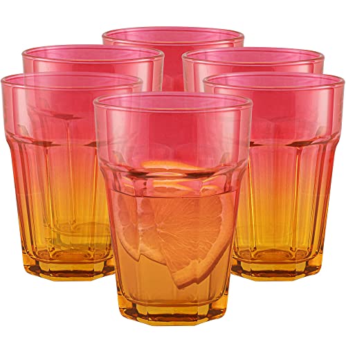 TREND FOR HOME Orange Rosa Gläser Set 6 Teilig Bunte Wassergläser 425 ml Trinkgläser Bunt Longdrinkgläser Cocktailgläser Saftgläser Farbig Trinkgläser Groß Caipirinha | Gigi Magical Sunrise