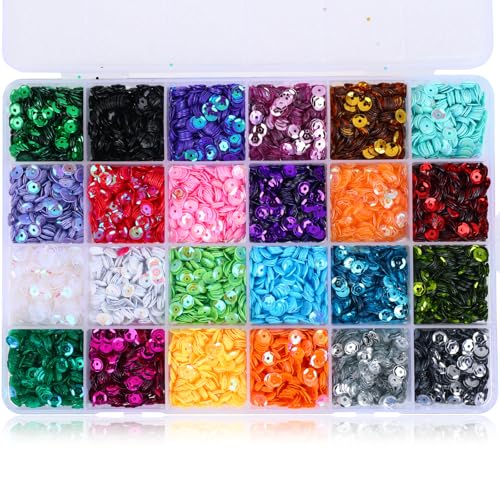 AHQiZFX 16000 Stück Pailletten,24 Farben Basteln Pailletten zum Nähen,Lose Pailletten mit Loch,Glitzer Holographische Pailletten,für Nähen Aufkleben Auffädeln DIY Kunsthandwerk Scrapbooking Schmuck