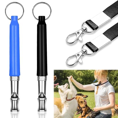 LEOEASIY Hundepfeife 2PCS,Hundepfeife Hochfrequenz Lautlos,Hundepfeife Rütter Rückruf,Hundepfeife Rückruf,Hören Sie Auf Zu Bellen und Trainieren Sie Ihren Hund mit Einem Schlüsselband (Schwarz/Blau)