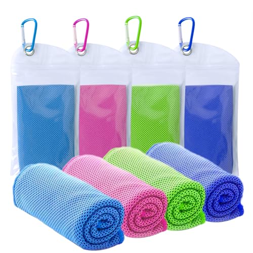 SZELAM [4er-Pack] Kühlendes Handtuch (101.6x30.5 cm) Schweißhandtuch, coole Lappen für Hals, Eishandtuch für Sport, Yoga, Reisen, Strand, Camping, Kreuzfahrt, nasse Handtücher, kühl für den Hals