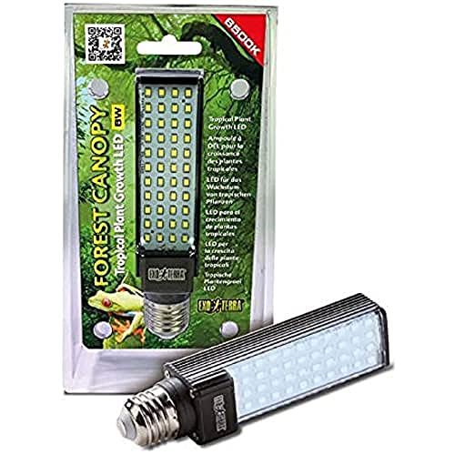 Exo Terra energieeffiziente LED Lampe Forest Canopy, für das Wachstum von tropischen Pflanzen, für Terrarien, mit integriertem Vorschaltgerät, 8W, E27, 6500 K, 1 Stück (1er Pack)