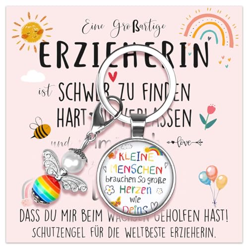 iZoeL Schutzengel Schlüsselanhänger mit Anhänger Dankeschön Geschenk abschiedsgeschenk Erzieherin Lehrerin Kindergarten Tagesmutter Lehrer Engel Glücksbringer mit Grußkarte Geschenkbox