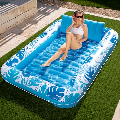 Sloosh 85" x 57"/2.1 x 1.4m aufblasbarer Sonnenpool Tanning Pool, Luftmatratzte Pool, Sonnenbad mit abnehmbarem Kissen, persönlicher Luftmatratze Wasser für Erwachsene, Sommerspaß, Wasserparty-Blau