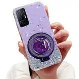 Tivenfezk Nadoli Sparkle Treibsand Ständer Hülle für Xiaomi 11T/11T Pro,Versteckt Ständer Ring Klar Glitzer Stern Handyhülle Durchsichtig Bling Schutzhülle Case Cover,Lila