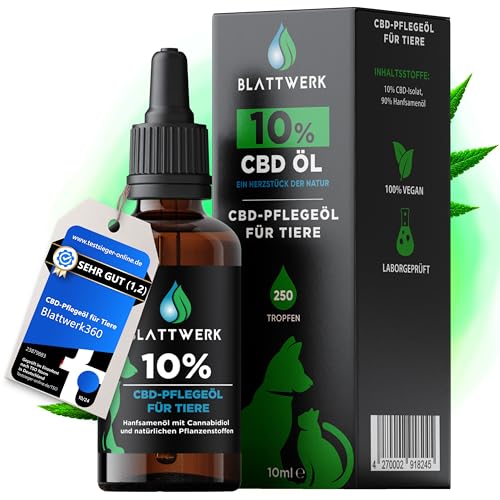 Blattwerk360 10% CBD Öl für Hunde & Katzen - FÜR GROß & KLEIN - Hanföl für Hunde & Katzen - Deutsche Qualitätsmarke - Cannabis Öl - CBD Öl Hund 10 Prozent - 10ml - 250 CBD Tropfen