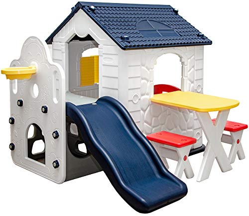 LittleTom Ab 1 Jahr: Gartenhaus Kinder Spielplatz mit Rutsche - Kunststoff Spielhaus Garten - Spielhaus Kinder Outdoor - Kinderspielplatz Indoor - Activity Spiel Haus Balkon Kleinkind Gartenhäuschen