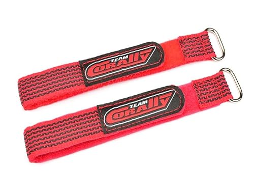 Corally Team Pro Battery Straps - 250x20mm Metal Buckle - Silicone Anti-Slip Strings - Red
