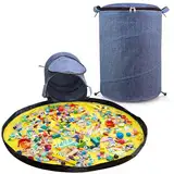 Modojuny Aufbewahrungstasche für Kinderspielzeug mit Spielmatte und Reißverschluss, Aufräumsack/Organizer für Bauklötze, Autos, Puppen und anderes Spielzeug - Blau