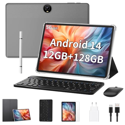 COLORROOM Tablet 11 Zoll Android 14 12GB RAM +128GB ROM (1TB TF) 8000mAh, 8MP+5MP, Octa-core Tablet with Keyboard/ 2.4G+5G WLAN GMS/ WidevineL1/ 3.5mm Audio/GPS/Facial Recognition - Grau