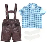 Oktoberfest Trachtenhose 3 Teilige Trachtenset Kinder Jungen Lederhose Kurz Trachten Hose Kariertes Trachtenhemden mit Trachtensocken Halloween Bayerische Outfit Kinderlederhose