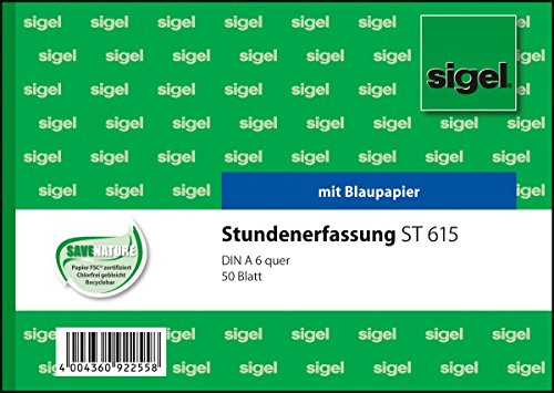 Sigel ST615 Stundenerfassung, A6 quer, 50 Blatt, mit Blaupapier (10 Stück)