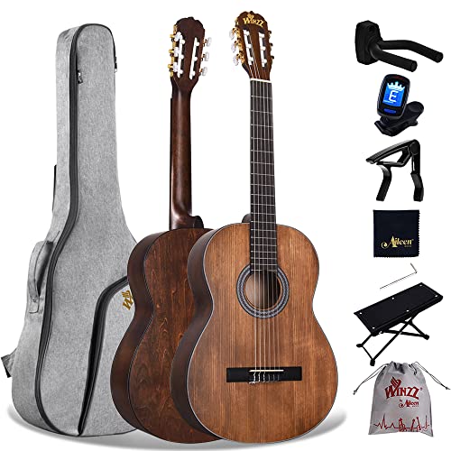 Winzz Konzertgitarre 4/4 Erwachsene, Klassische Gitarre für Anfänger 39 Zoll… Braun