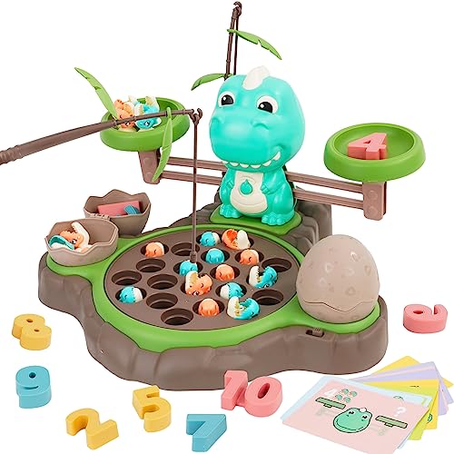 4-in-1 Angelspiel Set Montessori Spielzeug mit Balancierspiel und Zahlen Lernen Lernspiele Kinderspielzeug mit 21 Fischen 2 Angelruten und 10 Karten für Kinder ab 3 4 5 6