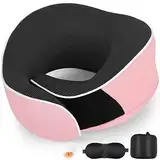 AYhome Flugreise-Nackenkissen 360° – Memory-Schaum – Geeignet für Langstreckenflüge – Für Männer und Frauen Erwachsene mit Schlafmaske und Ohrstöpseln - Rosa