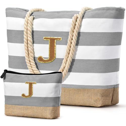 oscaurt Strandtasche Badetasche XXL Shopper Tasche Damen Umhängetasche Wasserdicht Beach Tote Bag mit Reißverschluss Faltbare Reisetasche Travel Bag Sporttasche (J-Hellgrau)