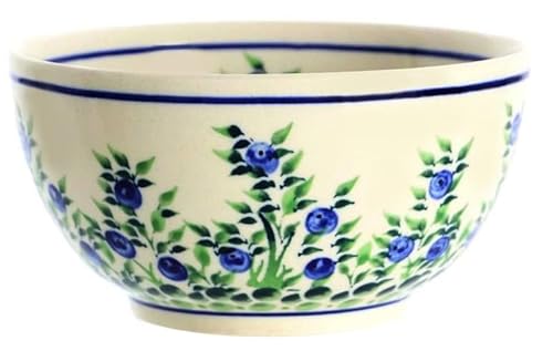 Zakłady Ceramiczne Bolesławiec Handgemachte Bunzlauer Keramik Müslischale, Ø14,0cm, Blaubeeren-Motiv, für Snacks, Reis, Eis, Nudeln, Hochwertiges Geschenk