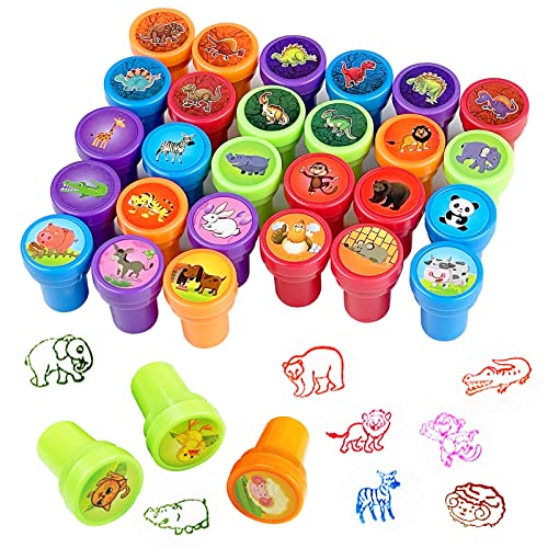 Firschoie 30 Stück Stempel Kinder, Stempelset Tiere, Mehrfarbige Selbstfärbende Dinosaur Stampers, Niedliche Spielzeugstempel fürKinderPartyFavor, Geburtstagsgeschenk, Halloween Party Favor