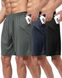 BOOJO 3er Pack Sporthose Herren Kurz Hosen mit Taschen Sport Shorts Schnell Trocknend Trainingshose für Gym Fitness(Schwarz/Dunkelgrau/Dunkelblau,4XL)