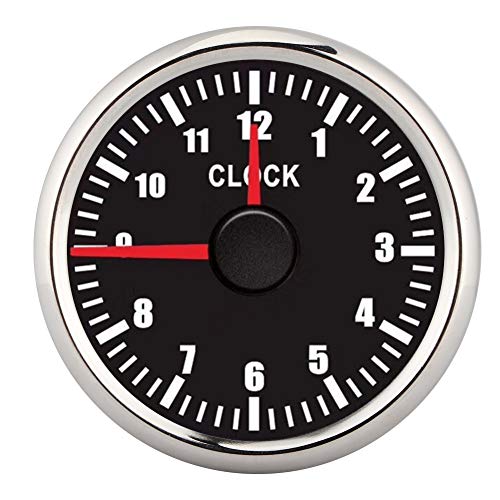 Tbest Auto Armaturenbrett Uhr, 2 Zoll Universal 0-12 Stundenzähler Uhr Instrumententafel Anzeigen Anzeige Rote Hintergrundbeleuchtung 12V/24V für Auto Boot Yacht(Schwarzer Zifferblatt Silberrahmen)