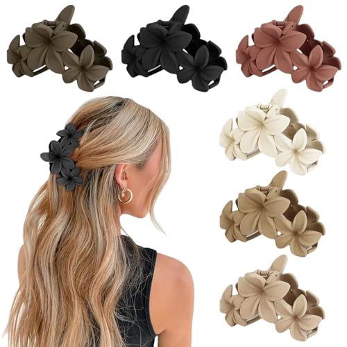 Mitdir 6 Stück Blume Haarklammer Große Haarklammer Matte Haarspangen für Frauen Hawaiian Haar Blume Clip Starken Halt Haar Krallen 10cm Haarspangen für dickes Haar