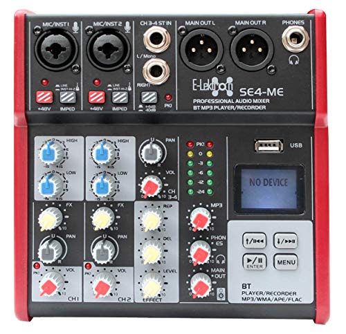 E-Lektron SE-4 Live Mischpult 2-Kanal Mixer + stereo USB/Bluetooth/Soundkarte, inkl. Phantom