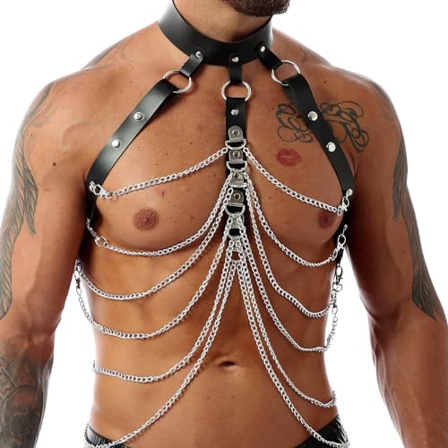 BDSMLOVE Harness Männer Leder,Sissy Dessous Männer Fetisch sexy Unterwäsche für Mann,Festival Outfit Gay Unterwäsche Herren erotische Dessus Reizwäsche für Sex Männer (weiße Kette)