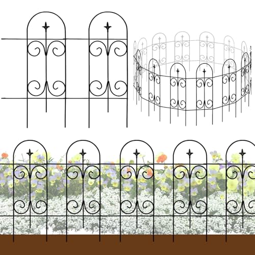 Thealyn Dekorative Gartenzaun-Bordüre aus Metall, 82 cm H x 6,1 m B, rostfrei, schmiedeeiserne Zaunpaneele für Blumenbeete, Bäume, Tierbarriere