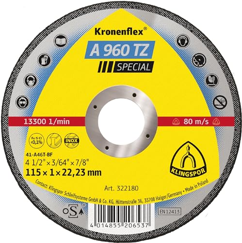 Klingspor 322180 A 960 TZ SPECIAL, Trennscheibe INOX, SPEZIAL, Verpackungseinheit 25, 115X1X22,23, 25