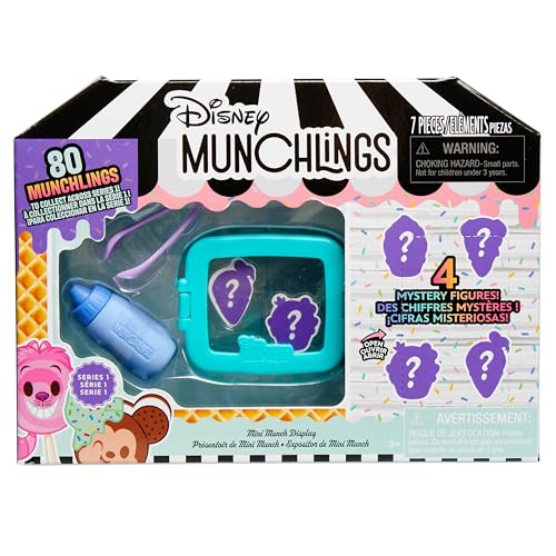 Just Play Disney Munchlings Mini Munch-Vitrinen, 7-teilig, 2,5 cm große Überraschungsfiguren zum Sammeln, Kinderspielzeug ab 3 Jahren