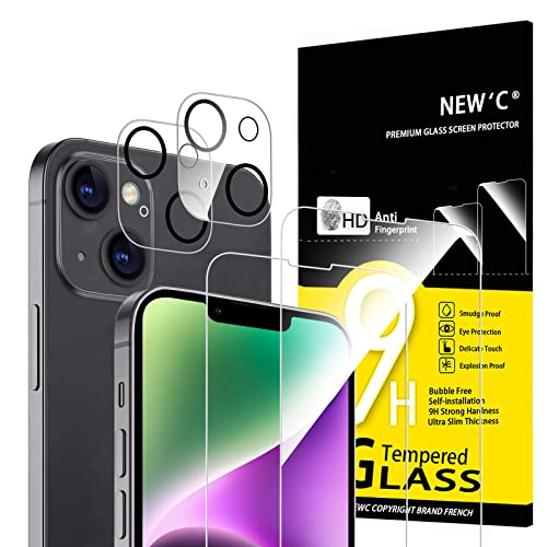 NEW'C 4 Stück, 2 x Panzer Schutz Glas für iPhone 14 (6,1") und 2 x Kamera Panzer Schutz Glas Kameraschutz für iPhone 14 (6,1") -kratzfest -keine Luftblasen -extrem widerstandsfähig -9H-Härteglas