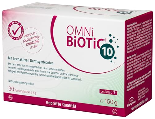 OMNi BiOTiC 10 | 30 Portionen (150g) | 10 Bakterienstämme | 10 Mrd. Keime pro Tagesdosis | Pulver | Mit Inulin | Vegan | Glutenfrei | Lactosefrei | Zur täglichen Anwendung