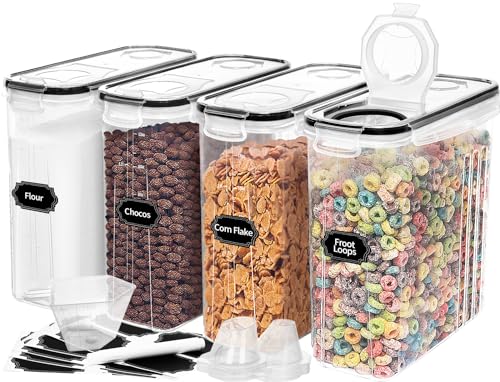 Skroam 4L Vorratsdosen Set mit 4, Müsli Schüttdose & Frischhaltedosen, BPA frei Kunststoff Vorratsdosen luftdicht, für Getreide, Mehl, Zucker