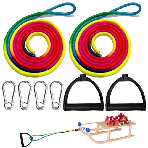 JEONDFG 2er Set Schlittenseil mit Karabiner,Schlitten Leine,Schlittenleine mit Griff,Schlitten Seil,Schlitten Zugseil,Schlittenseil Mit Griff,Schnur für Schlitten,Schlittenseil (Regenbogen)