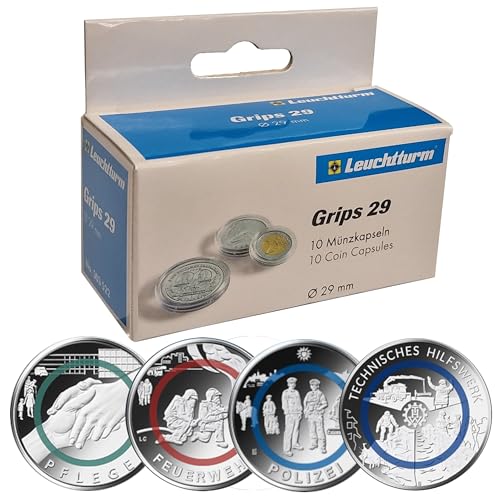 Münzkapseln für 10 Euro Münzen Deutschland 2025 Technisches Hilfswerk - Serie Im Dienst der Gesellschaft Leuchtturm Grips 10er Pack