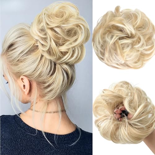 KEYRI 1 Päckchen Dutt Haarteil Mit Gummiband Groß Dutt Haarteil Einfach zu Bedienen Haarverlängerung Messy Bun Haarteile für Damen Mädchen Pferdeschwanz (Schmutziges Blond)