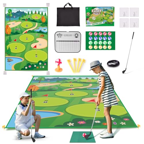 Golf-Chipping-Spiel mit Golf-Schlagmatte,Golf-Trainingsmatte, Schläger,Anzeigetafel,Zielen mit Übungs-Chipping-Matten-Kits,Golf-Zubehör für drinnen und draußen für den Garten der Erwachsenenfamilie