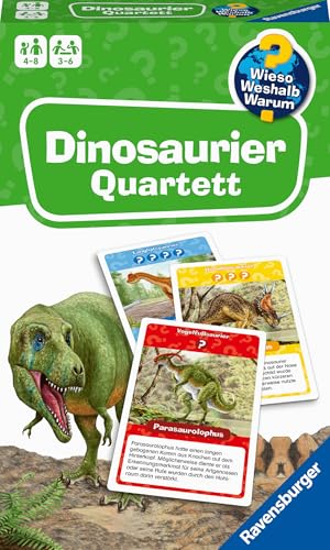 Ravensburger 22359 Wieso? Weshalb? Warum? Dinosaurier Quartett - Mitbringspiel mit detailreich gestalteten Karten zu spannenden Saurier-Arten, informativen Texten und Einer weiteren Spielvariante