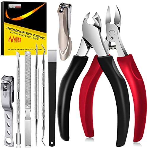 Profi Fußnagelzange Set Nagelschere,Nagelzange,Nagelknipser Edelstahl Fußnagel Knipser mit Nagelfeile und nagelschere set,Reparieren für Dicke und Eingewachsene Fußnäge (9 Stück-Schwarz+Rot)