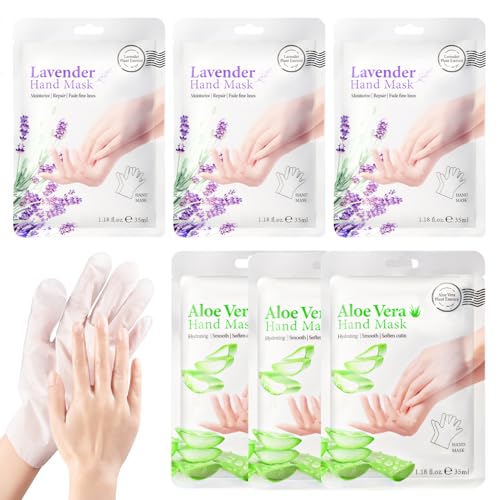 WEILAOK 6 Paar Handmaske, Handmaske für Sehr Trockene Hände, Feuchtigkeitsspendende Handschuhe, Handpflege, Peeling Handmasken mit Lavendelextrakt