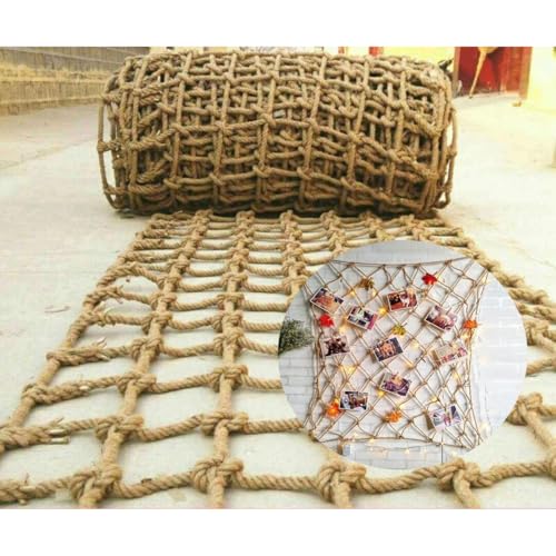 Universal Seilnetz Dekorative,Natural Hanfseilnetz,6 mm Dickes Hanfseil Sicherheitsnetz für Balkone, Treppen, Zäune, Gärten und Spielplätze Dekoratives Seilnetz für den Inne(Size:1mx2m(3.2x6.5ft))