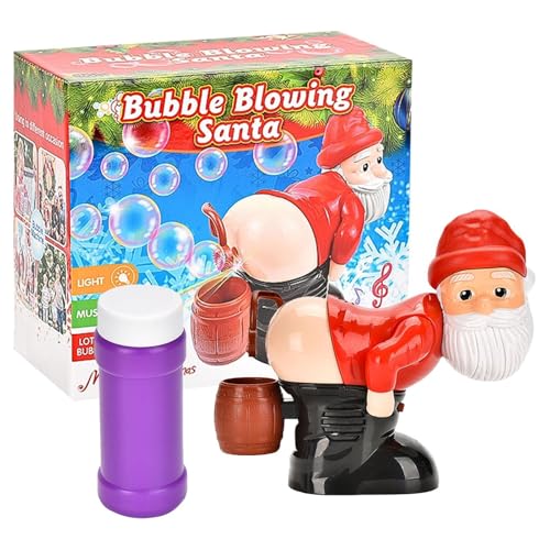 Furtryvl Santa Claus Bubble Machine für Kinder, Lustige Santa Bubble Blowing Machine, Automatische Furz Bubble Machine mit Licht & Musik, Weihnachten Lustige Santa Elektrische Bubble Blowing Machine