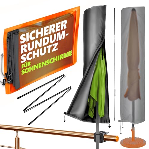 4smile Sonnenschirm Schutzhülle - Schutzhülle für Sonnenschirm Ø 300 cm / 250x150 cm - Wetterfeste Sonnenschirmhülle, Schirmhülle mit Stab, Reißverschluss, Polyester Abdeckung Sonnenschirm