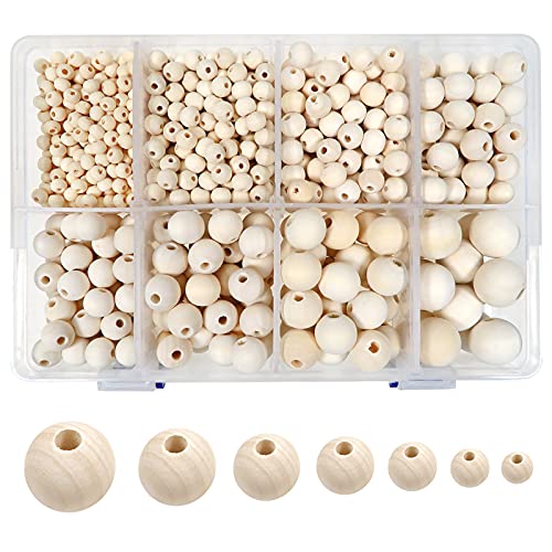TOAOB 450 Stück Natürliche Runde Holzperlen Set 6 bis 20mm Gemischte Größe Zwischenperlen mit Box für DIY Schmuck Herstellung